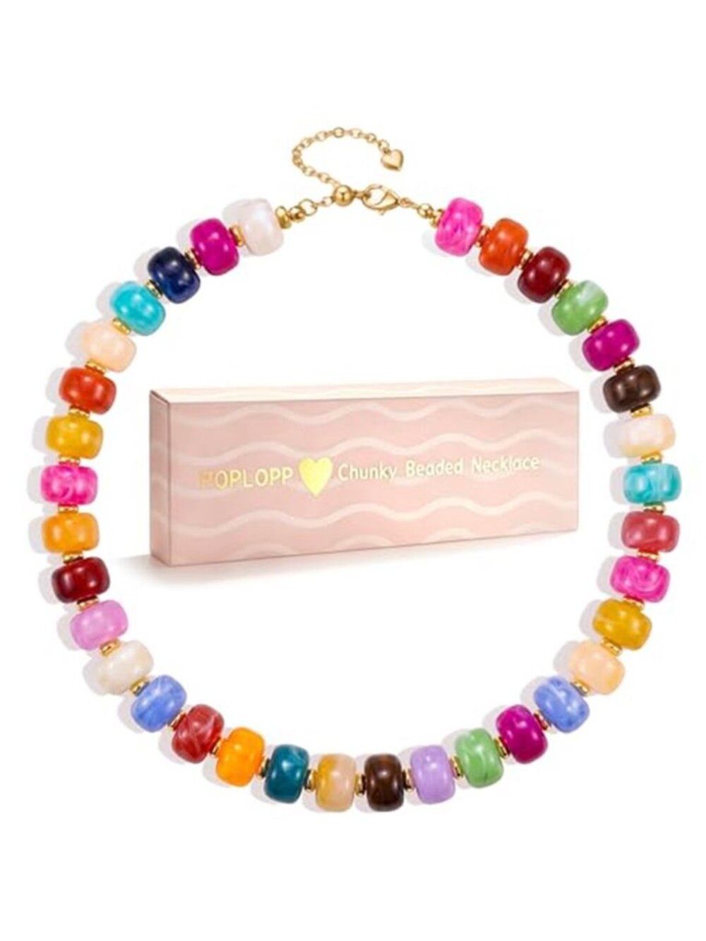 POPLOPP Chunky Beaded Necklaces for Women, Boho Large Bead Choker Necklace,